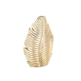 Deco 79 Polystone Leaf Decorative Vase Curved Metallic Centerpiece Vase, Flower Vase for Home Decoration 9" x 4" x 14", Gold
