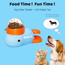KPWIN Dog Treat Dispenser Toy, Cat Puzzle Feeder, Interactive Durable Yellow Duck-Shaped Puzzle Feeder for Dog Cat Treat Toy (Whale)
