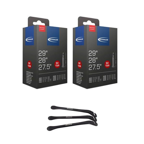 Schwalbe SV19 Extra Light Bicycle Inner Tubes 27.5 28 29 Inch (40/62-584/635) Valve 40 mm Includes 3 Metal Tyre Levers Set of 2