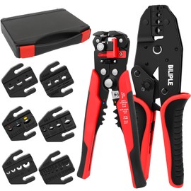 Wire Crimping Tool with Ratchet, 6 in 1 Crimping Tool Kit and Wire Stripper, Ratchet Wire Crimper Tool with 6 PCS Interchangeable Dies for Open Barrel Terminals,Insulated and Non-Insulated Ferrules