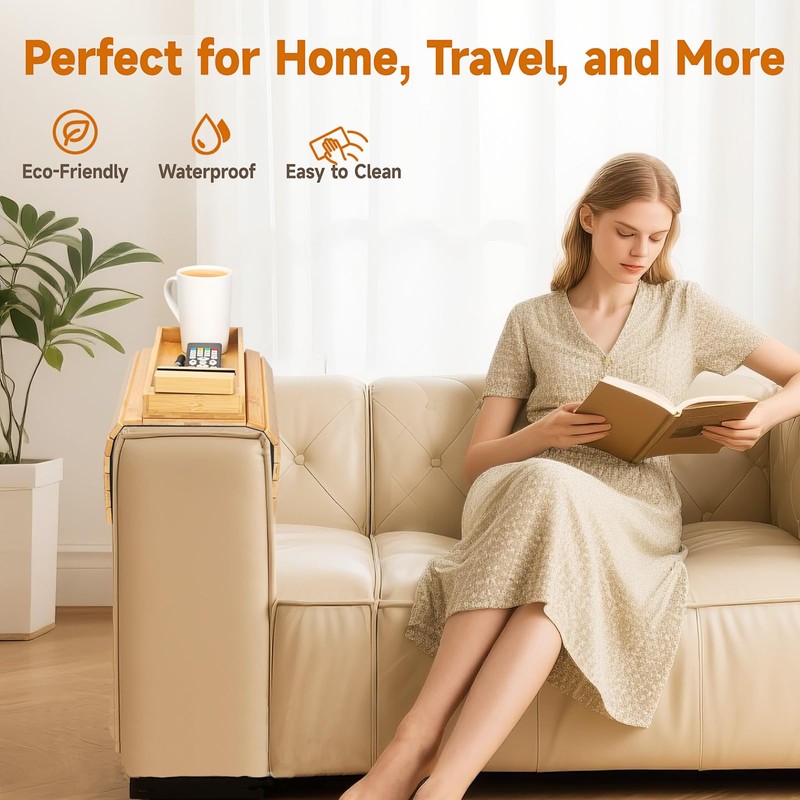 Bamboo Sofa Arm Tray – 2-in-1 Magnetic Detachable Couch Cup