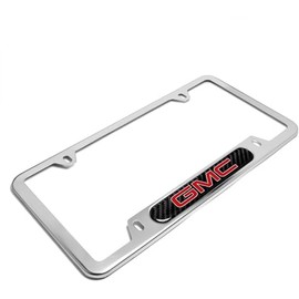 1 Parts 3D Car Stainless Steel Metal License Plate Tag Frame Cover Holders w/Caps Screws for GMC - Silver