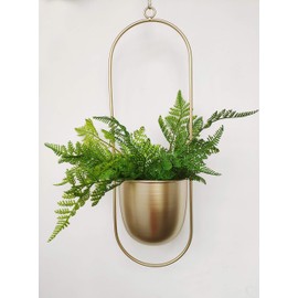RISEON RISEON Boho Gold Metal Plant Hanger,Metal Wall and Ceiling Hanging Planter, Modern Planter, Mid Century Flower Pot Plant Holder, Minimalist Planter for Indoor Outdoor Home Decor