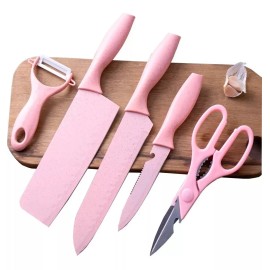 Total Supplier Set De Cuchillos De Acero Inoxidable Y Pelador 5 Piezas Rosa