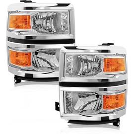 for 2014-2015 Chevy Silverado 1500 Pickup Headlights Assembly Halogen Factory OE Style Chrome Housing Replacement Driver and Passenger Side Pair