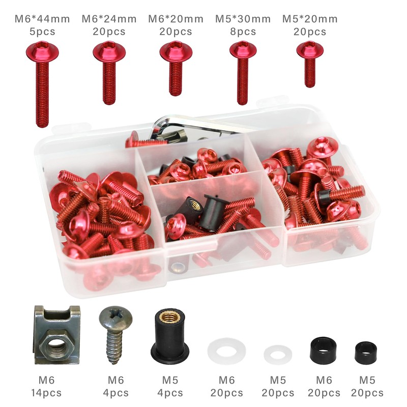 210Pcs Motorcycle Universal Fairing Bolt Kits, Aluminum Alloy M5 M6