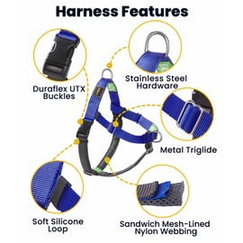 APDEXY Freedom No Pull Dog Harness for Large Dogs, Easy Walker, Anti Pull with Two Stainless D-Rings, Comfortable, Sewn-in Instructions Tags for Easy Use (Blue, L)