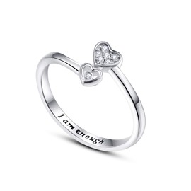 TANGPOET Thumb Ring for Women 925 Sterling Silver Adjustable Open Ring, Engraved I am Enough Inspirational Ring, Jewellery Gifts for Women Girls, Sterling Silver