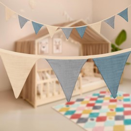 Mooskind Fabric Bunting in 3 Colours - Garland Nursery Made of 100% Organic Cotton - Handmade Wall Decoration for Baby Room & House Bed - Bunting Garland for Girls & Boys - Muslin Decoration