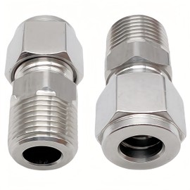 Closmos 304 Stainless Steel Compression Fitting 1/8" Tube OD x 1/4" NPT Male Coupler Straight Adapter Connect with Double Ferrules Pack of 2
