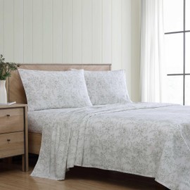 Stone Cottage - Full Sheet Set, Premium Cotton Percale Bedding Set, Crisp & Cool, Floral Bedding Set (Hawley Floral Green, Full)