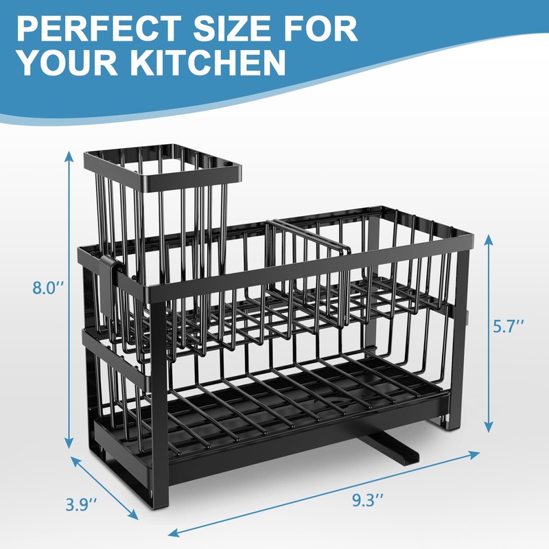 Hvisso 2-Tier Kitchen Sink Caddy with High Brush Holder, Sponge