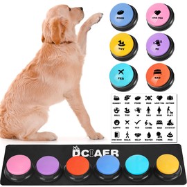 DCIAER Dog Buttons for Communication,Talking Buttons for Dogs,4 Recordable Sound Buttons + 24 Scene Patterns + 1 Dog Button Mat+ 8 AAA Batteries