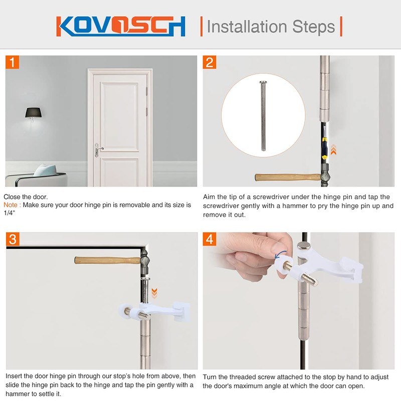 KOVOSCH 6 Pack Hinge Pin Door Stopper White - Adjustable