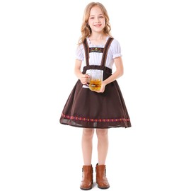 Faltern German Costume Girls Oktoberfest Costume Kids Brown Bavarian Dirndl Outfit Dress for Girls Oktoberfest Dress Kids
