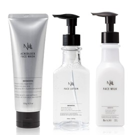 NULL Men's Skin Care 3-Step Set (Face Wash + Lotion + Milky Lotion) Acne Rough Skin Dry 4.2 oz (120 g) + 5.1 fl oz (150 ml) + 5.1 fl oz (145 ml)
