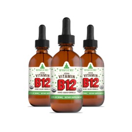 RawGuru Vitamin B12 Liquid Supplement - Organic Vegan Liquid B12 with Trace Minerals - Nano-Processed Antioxidant & Immune Support Supplement Tincture - 60 Servings of Vegan Drops per 60 ml, Pack of 3