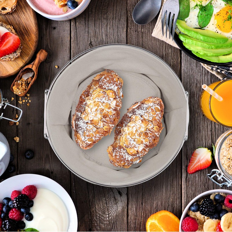 Relaxdays Bread Basket Metal with Removable Fabric Insert, Round, Breakfast