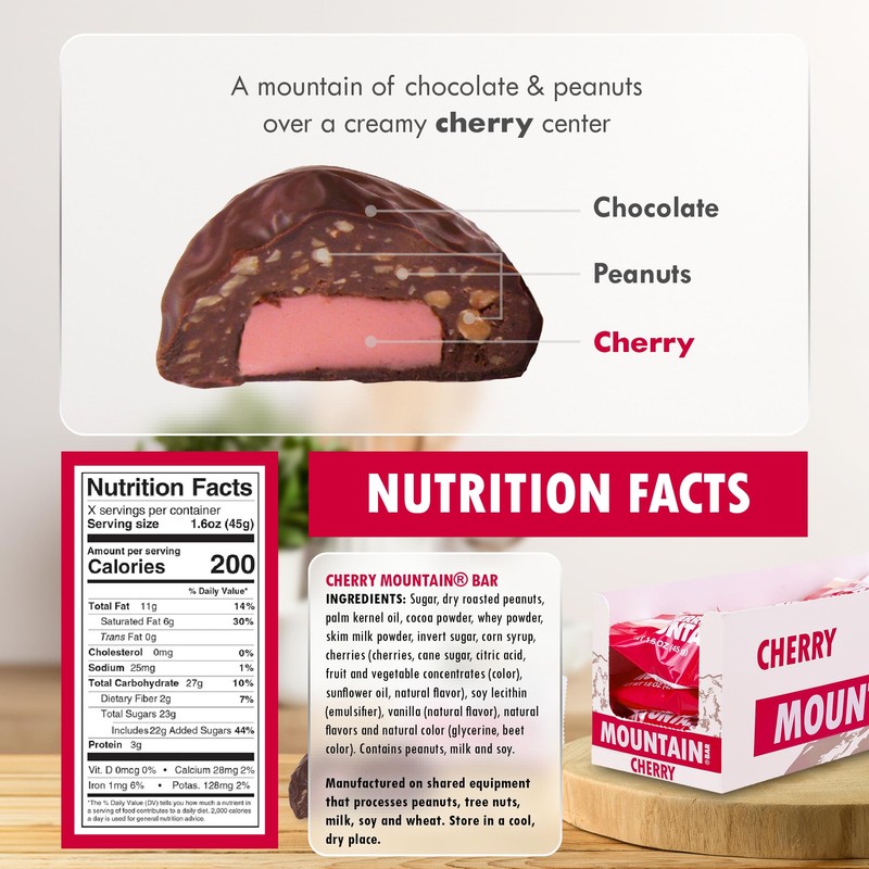 Almond Roca Case of 15 Cherry Mountain Bars - 1.6oz