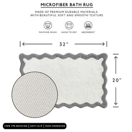 MONDAY MOOSE Bath Mat with Scalloped Wavy Ripple Design, Microfiber Absorbent Non Slip Tufted Rug for Floor, Shower or Kitchen (20x32 inch, Gray)
