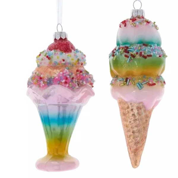 Kurt Adler 6" Set of 2 Glass Pastel Multicolored Ice