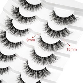 3D False Eyelashes, Cat Eye, Wispy, Natural Short False Eyelashes, Super Natural, Cross, Fluffy, Soft, Reusable Faux Mink Eyelashes, No. 212