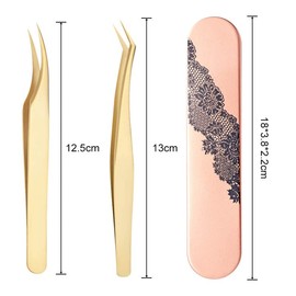 Tweezers for Eyelash Extensions, Tweezers for Eyelash Extensions, Eyelash Tweezers, Stainless Steel, Specialized Precision Viewer, Gold Tip 2 G5
