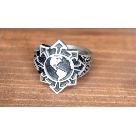 Zenacast World in Chaos ring - chaos symbol and world globe design ring sizes 7 to 14 - 10