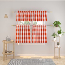 NATUS WEAVER 3 Pc Cotton Classic Country Farmhouse Kitchen Window Curtain -Red & White Buffalo Check Tier & Valance Set, 54" x 18" / 27" x 36"