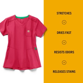 Carhartt Plus Size Women's Force Modern Fit Chest Pocket Scrub Top, Azalea, 3XL