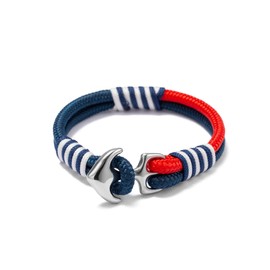 BTEYIVTA Anchor Rope Bracelet for Men, Handmade Nautical Rope Bracelet with Stainless Steel Clasp, Durable Rope Wristband, Unique Choice for Men, Women, Teens & Couples (Blue Red, Large)