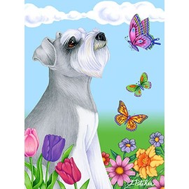 Best of Breed Schnauzer Grey Uncropped Butterfly Garden Flag
