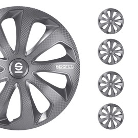 SPARCO Sicilia - ABS Gray Carbon Hub Caps 14 Inch Set of 4, Tapas para Rines 14, Premium Wheel Covers 14 Inch, R14 Rim Cover Set, Snap On Durable Car Replacement Exterior Accessories