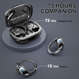 Wireless Earbuds Sport, 2026 Rulefiss Bluetooth 5.4 Headphones 75Hrs HD Stereo Ear Buds, Running Earphones with Earhooks, 4 ENC Noise-Cancelling Mic, USB-C, IP7 Waterproof, for iOS Android Gym Workout