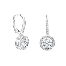 LeCalla 925 Sterling Silver Zirconia Leverback Earrings Rhodium Plated Round Drop Dangle Leverback Earring for Women 26mm
