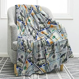 Jekeno Money Blanket 100 Dollar Bills Pattern Print Gifts for Women Kids Girls Men Home Bedroom Living Room Wealth Decor Soft Cozy Lightweight Throw Blankets 50"x60"