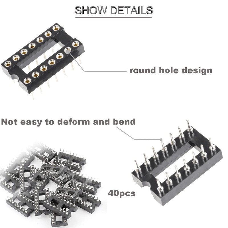 Youmile Pack of 40 14 Pin Round DIP IC Socket