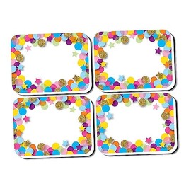 Ashley Productions ASH78008 Non-Magnetic Mini Whiteboard Erasers, Confetti, Printed Foam/Black Felt, 2" x 1.5" x 0.75", (Pack of 10)