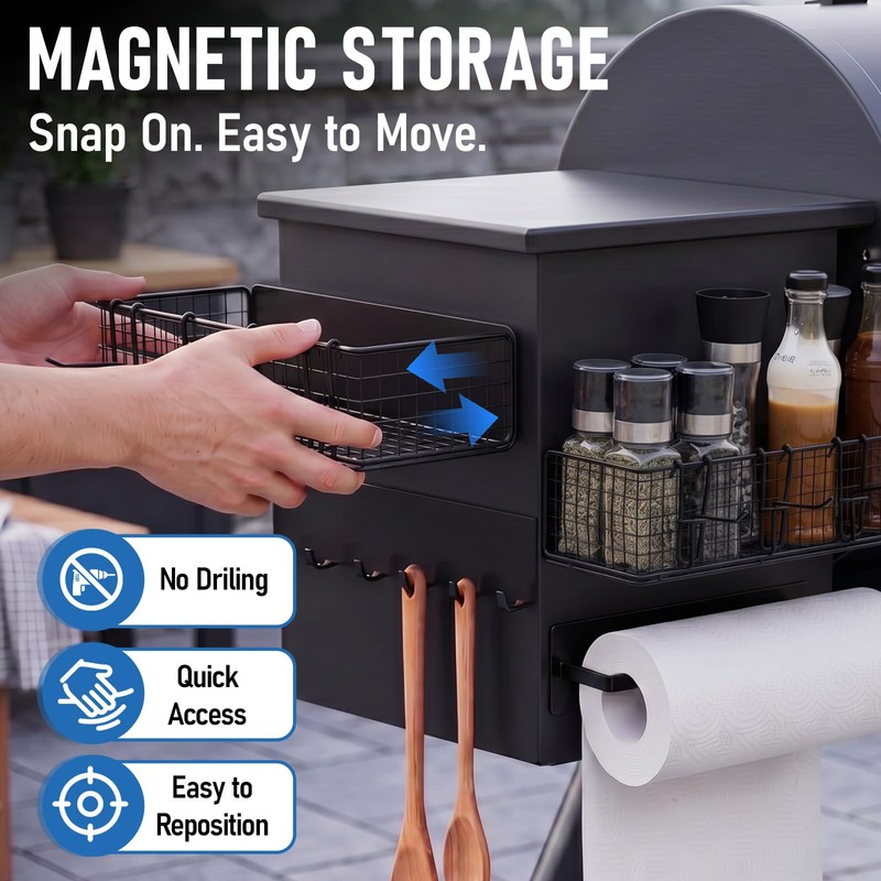 Maxdot Magnetic Grill Organizer Kit with 22 lb Pellet Storage