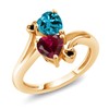 18K Yellow Gold Plated Silver London Blue Topaz Red Created