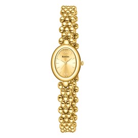 Rovixs Petite Vintage Oval Women’s Watch, Fashion Dress Waterproof Watch with Japanese Quartz Movement, Adjustable Strap with Tool (Gold-Gold)