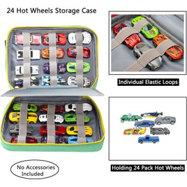KISLANE 24 Toy Cars Storage for Hot Wheels, Storage Case Compatible with 24 Hot Wheels, Matchbox Cars, Mini Toys, Hot Wheels Storage for Kids, Bag Only (Green)