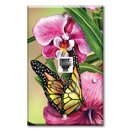Art Plates - One Port RJ11 - Telephone decorative printed keystone style wall plate. CAT3 - RJ12 Female to Female phone jack. Works for phones, fax, ect. - Monarch and Flowers