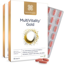 Healthspan Multivitamin Gold A-Z – Wellbeing & Immune Support with Vitamins A, B, C, D, E & K, Calcium, Iron, Magnesium, Zinc, Vegan, 180 Tablets