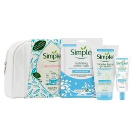 Simple Skin Water Boost Hydrating Beauty Bag Gift Set - Sheet Mask 1pc, Micellar Facial Gel Wash 150ml & Hydrating Booster 25ml, 1 pack