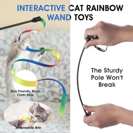 Cobee 6 Packs Cat Wand Toy Set 30Cm Cat Interactive Wand with 60Cm Rainbow Ribbon Str