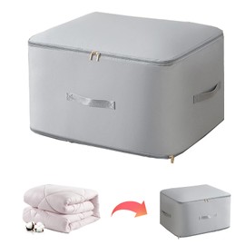 Jisrcha Ultra Space Saving Self-Compressing Organiser, Storage Duvets, Upgrade Space Saving Storage Bags for Duvets, Clothes, Quilts, Blankets (L-Grey)