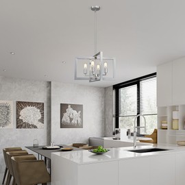 XINGQI Modern Chandelier Brushed Nickel 4-Light, Farmhouse Light Fixture Cross Chandeliers for Dining Room Living Room Kitchen Island Pendant Lighting