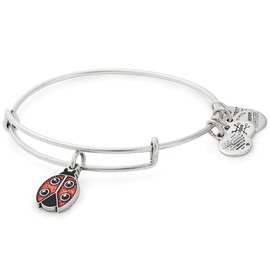Alex and Ani Tokens Expandable Bangle for Women, Ladybug Charm, Rafaelian Silver Finish, 2 to 3.5 in