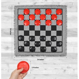 QuadPro Giant Checkers Board Game Set,3 in 1 Jumbo Tic Tac Toe Game,Classic Checkers Board Game for Kids & Adults,Large Checkers Rug Game Mat,Indoor Outdoor Yard Game for Family Camping Party